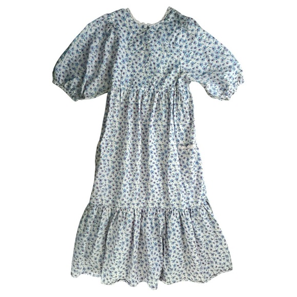 Damson Madder Floral Flower Cottagecore Puff Sleeve Open Back Dress 10UK/ 6 US - Picture 3 of 8